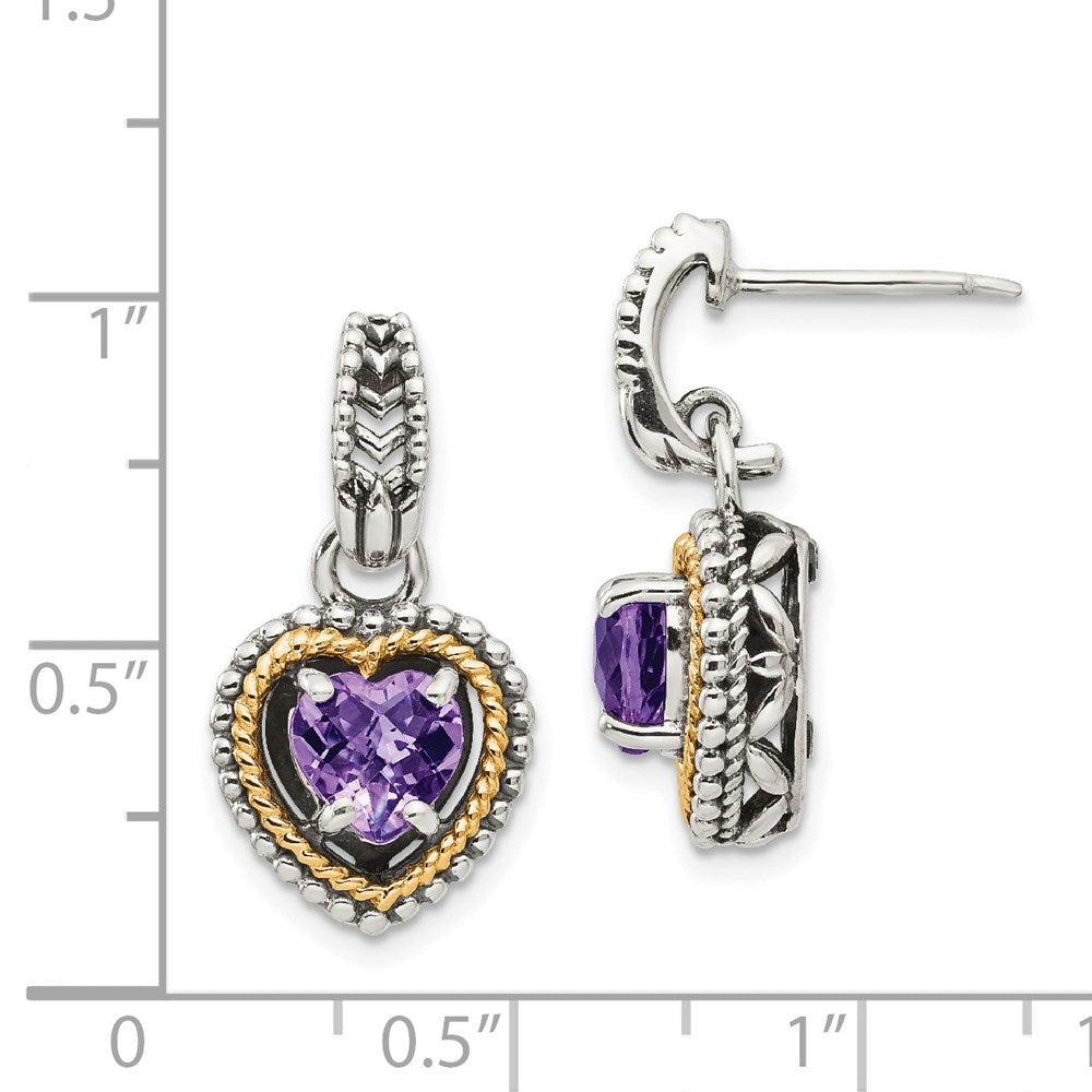 QTC951 Shey Couture Sterling Silver with 14K Accent Antiqued Amethyst Heart Post Dangle Earrings