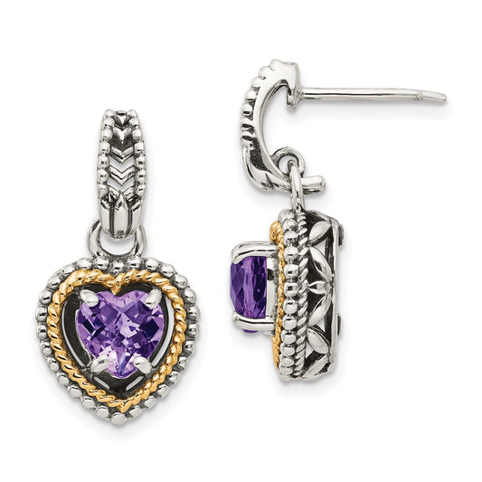 QTC951 Shey Couture Sterling Silver with 14K Accent Antiqued Amethyst Heart Post Dangle Earrings