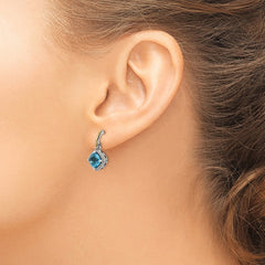 QTC962 Shey Couture Sterling Silver with 14K Accent Antiqued Cushion Light Swiss Blue Topaz Post Dangle Earrings