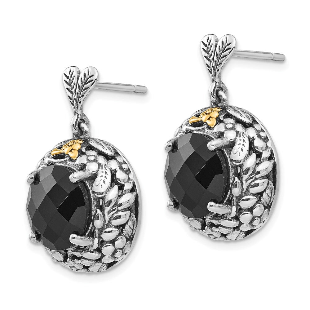 QTC968 Shey Couture Sterling Silver with 14K Accent Antiqued Checkerboard-cut Black Onyx Post Dangle Earrings