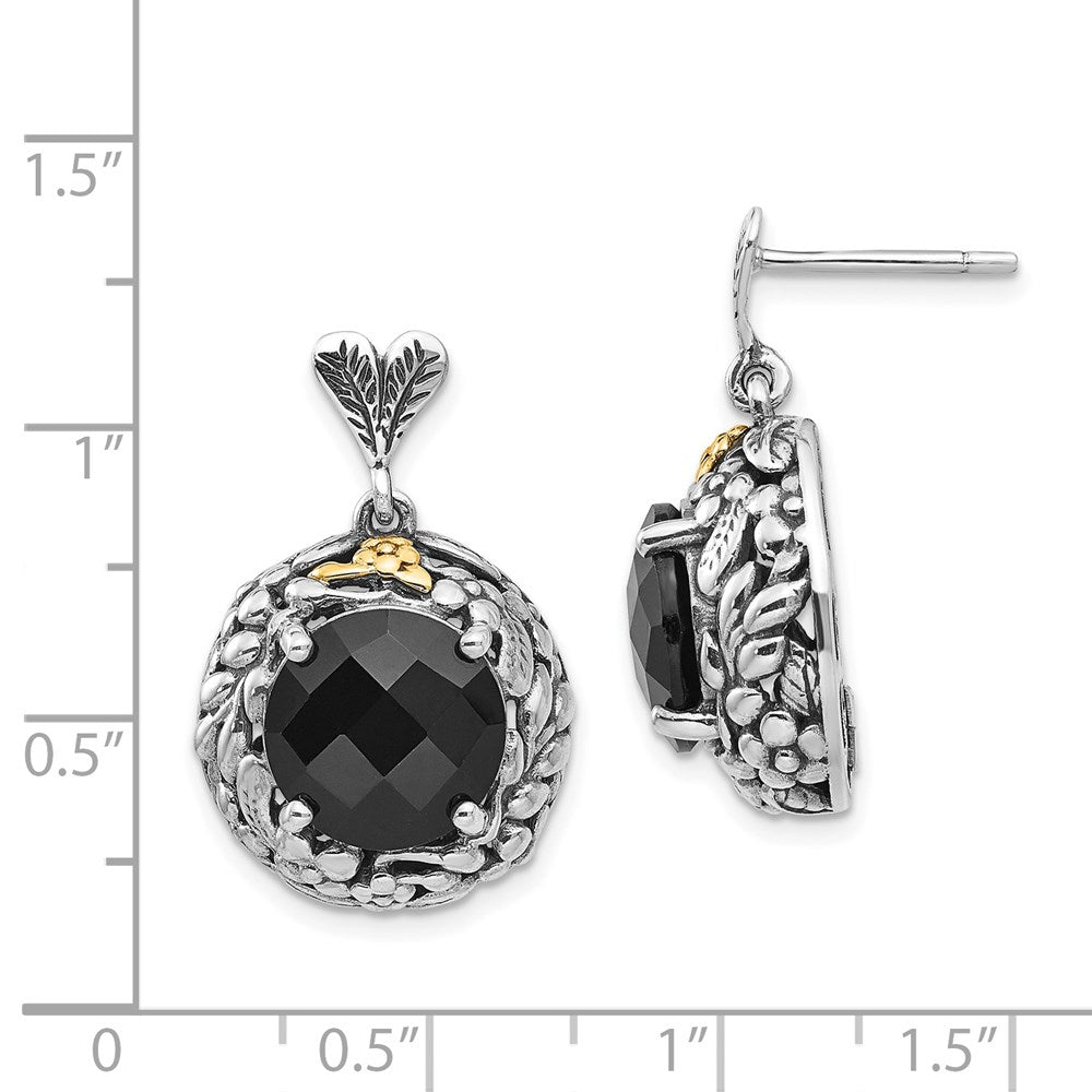 QTC968 Shey Couture Sterling Silver with 14K Accent Antiqued Checkerboard-cut Black Onyx Post Dangle Earrings