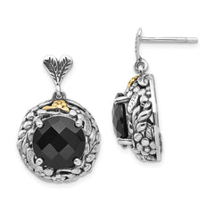 QTC968 Shey Couture Sterling Silver with 14K Accent Antiqued Checkerboard-cut Black Onyx Post Dangle Earrings
