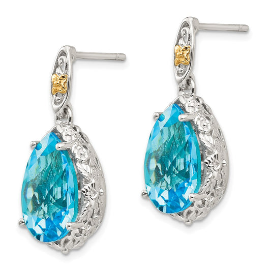 QTC975 Shey Couture Sterling Silver Rhodium-plated with 14K Accent Pear Shaped Blue Topaz Post Dangle Earrings