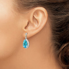 QTC975 Shey Couture Sterling Silver Rhodium-plated with 14K Accent Pear Shaped Blue Topaz Post Dangle Earrings