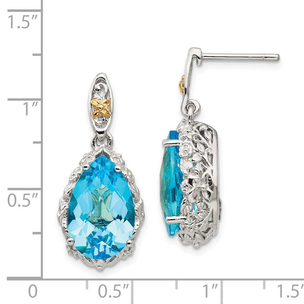 QTC975 Shey Couture Sterling Silver Rhodium-plated with 14K Accent Pear Shaped Blue Topaz Post Dangle Earrings