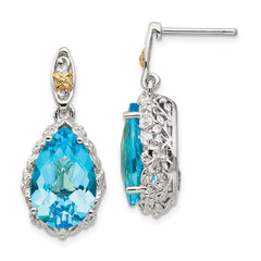 QTC975 Shey Couture Sterling Silver Rhodium-plated with 14K Accent Pear Shaped Blue Topaz Post Dangle Earrings