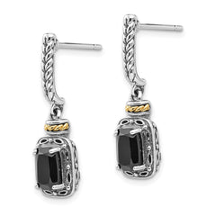QTC988 Shey Couture Sterling Silver with 14K Accent Antiqued Black Onyx Post Dangle Earrings