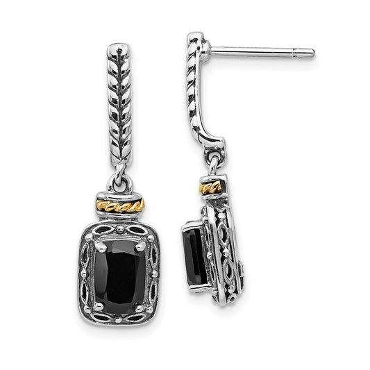 QTC988 Shey Couture Sterling Silver with 14K Accent Antiqued Black Onyx Post Dangle Earrings