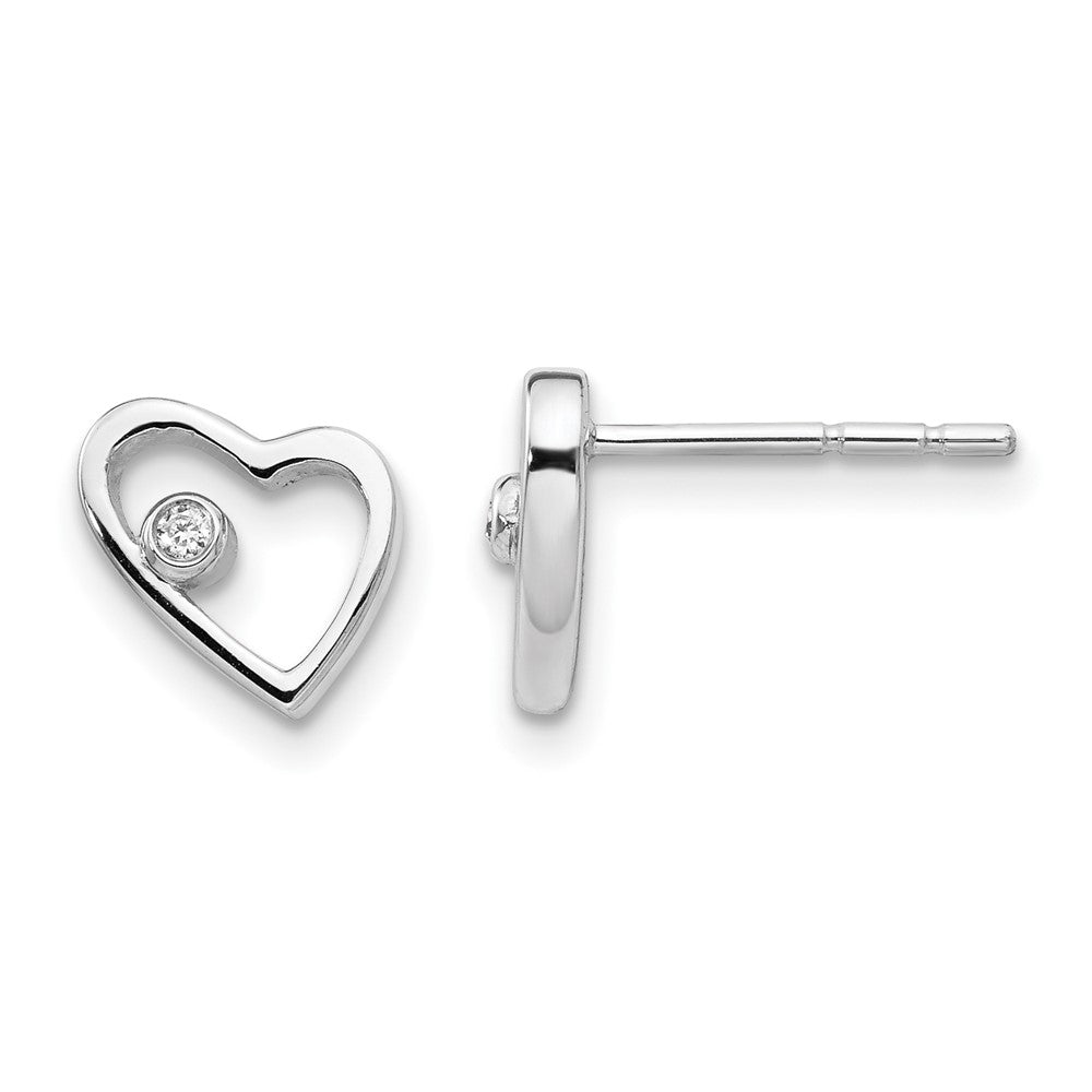 QW155 White Ice Sterling Silver Rhodium-plated Diamond Open Heart Post Earrings
