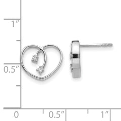 QW158 White Ice Sterling Silver Rhodium-plated Diamond Heart Post Earrings