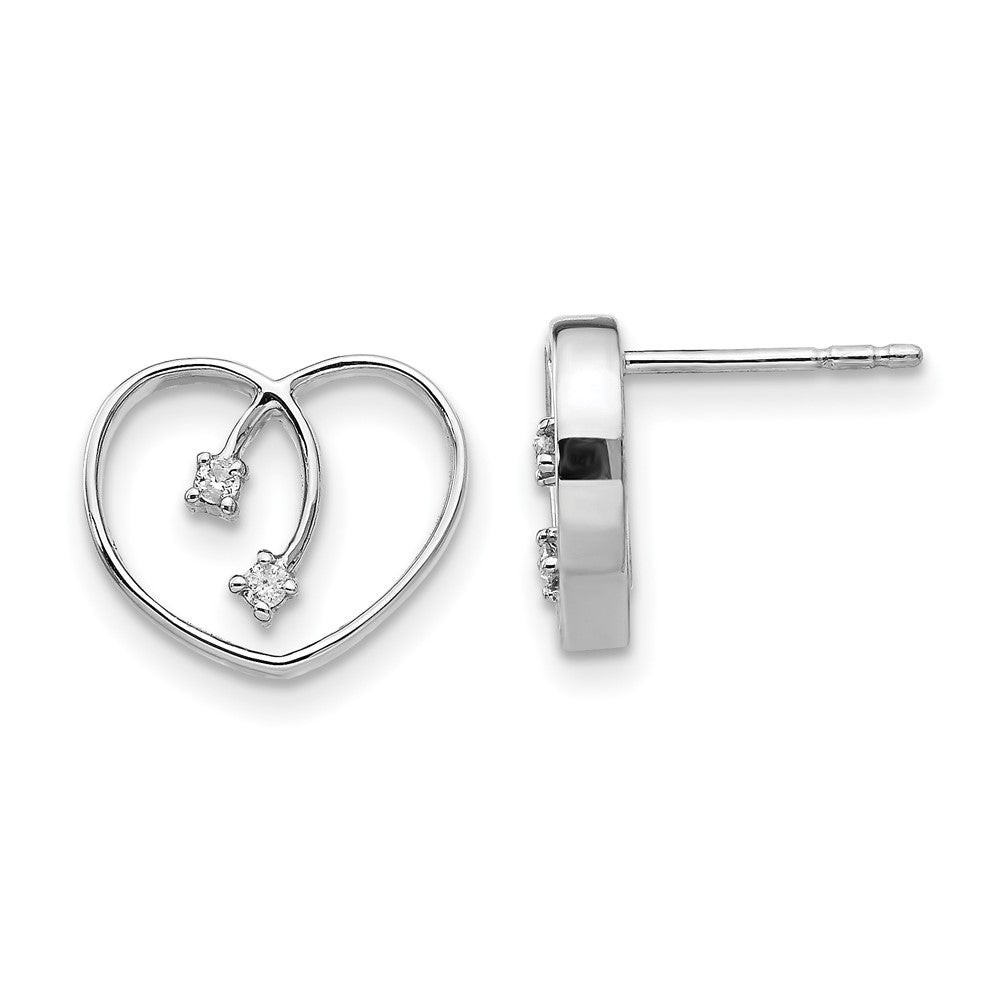 QW158 White Ice Sterling Silver Rhodium-plated Diamond Heart Post Earrings
