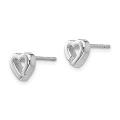 QW162 White Ice Sterling Silver Rhodium-plated Diamond Open Heart Post Earrings
