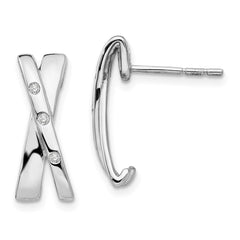QW169 White Ice Sterling Silver Rhodium-plated Diamond Crossover Post Earrings