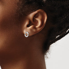 QW194 White Ice Sterling Silver Rhodium-plated Open Circle Diamond Post Earrings