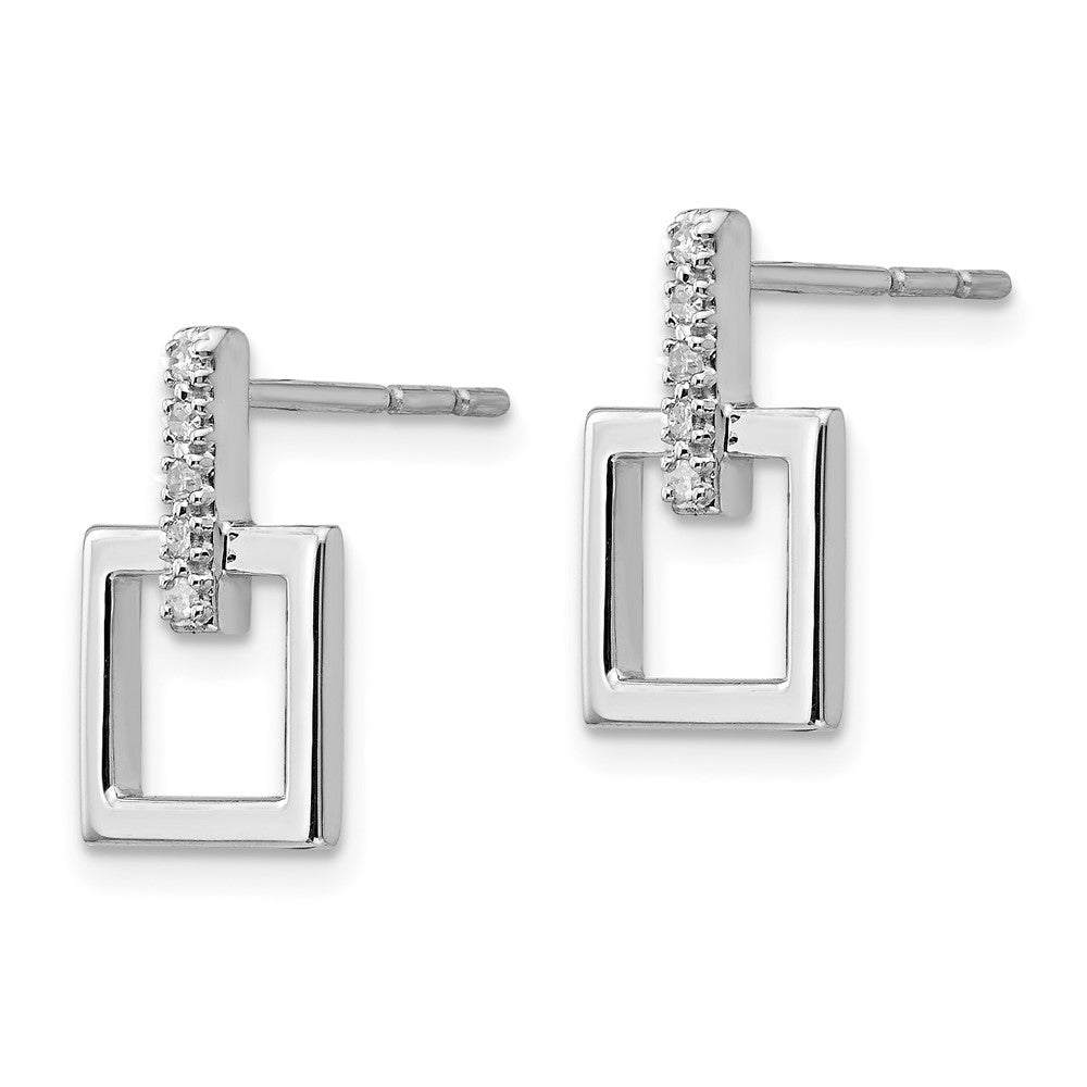 QW203 White Ice Sterling Silver Rhodium-plated Diamond Open Square Dangle Earrings