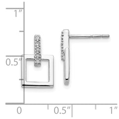 QW203 White Ice Sterling Silver Rhodium-plated Diamond Open Square Dangle Earrings