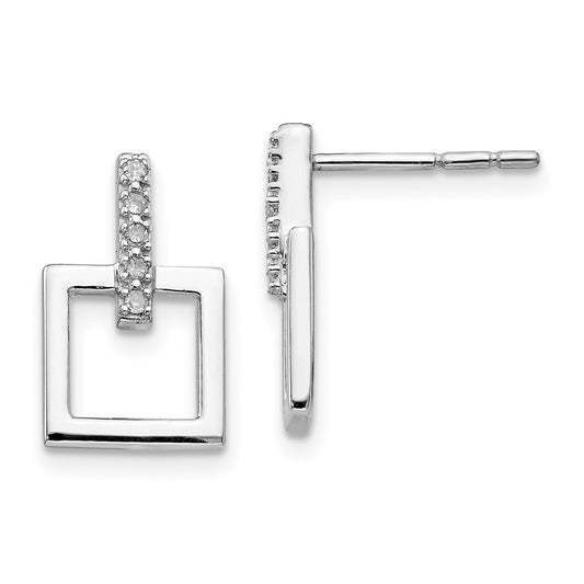 QW203 White Ice Sterling Silver Rhodium-plated Diamond Open Square Dangle Earrings