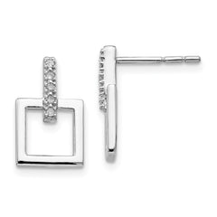 QW203 White Ice Sterling Silver Rhodium-plated Diamond Open Square Dangle Earrings