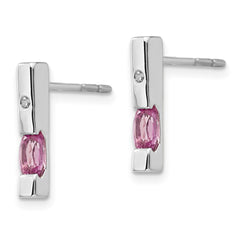 QW210 White Ice Sterling Silver Rhodium-plated Diamond and Pink Tourmaline Post Dangle Earrings