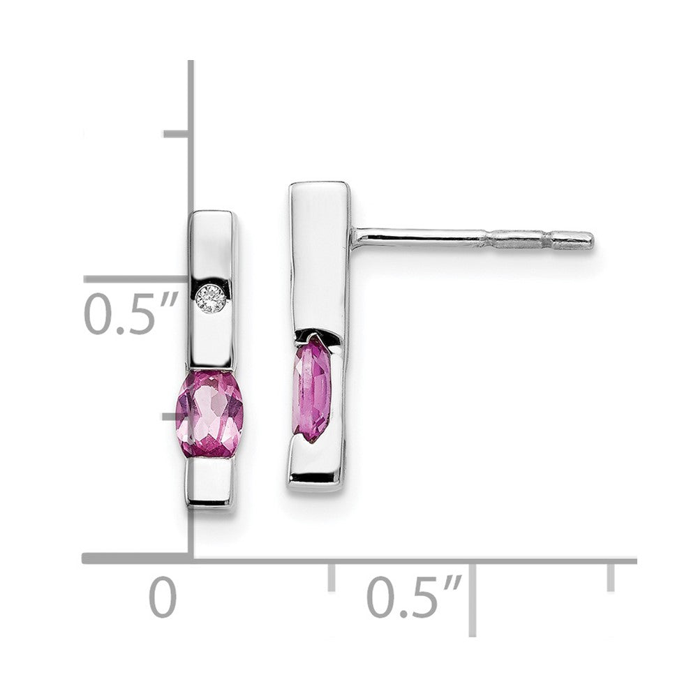 QW210 White Ice Sterling Silver Rhodium-plated Diamond and Pink Tourmaline Post Dangle Earrings