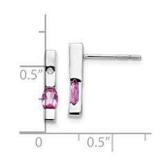 QW210 White Ice Sterling Silver Rhodium-plated Diamond and Pink Tourmaline Post Dangle Earrings