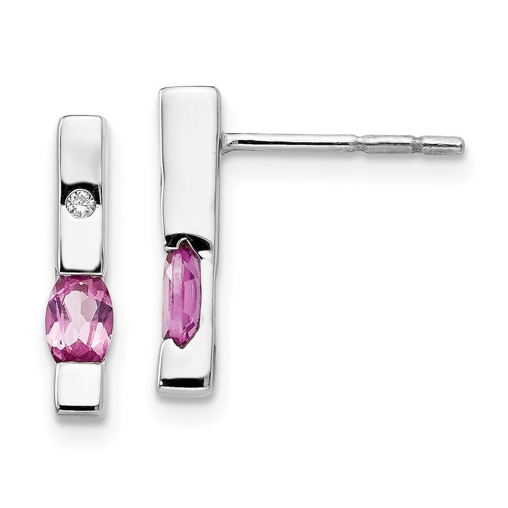 QW210 White Ice Sterling Silver Rhodium-plated Diamond and Pink Tourmaline Post Dangle Earrings