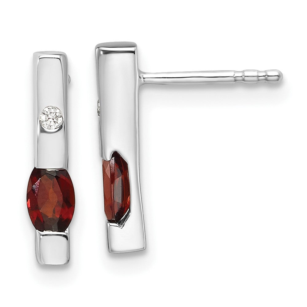 QW210GA White Ice Sterling Silver Rhodium-plated Diamond and Garnet Post Earrings