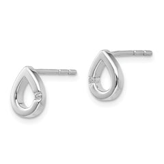 QW214 White Ice Sterling Silver Rhodium-plated Diamond Teardrop Post Earrings
