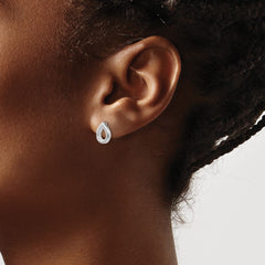 QW214 White Ice Sterling Silver Rhodium-plated Diamond Teardrop Post Earrings
