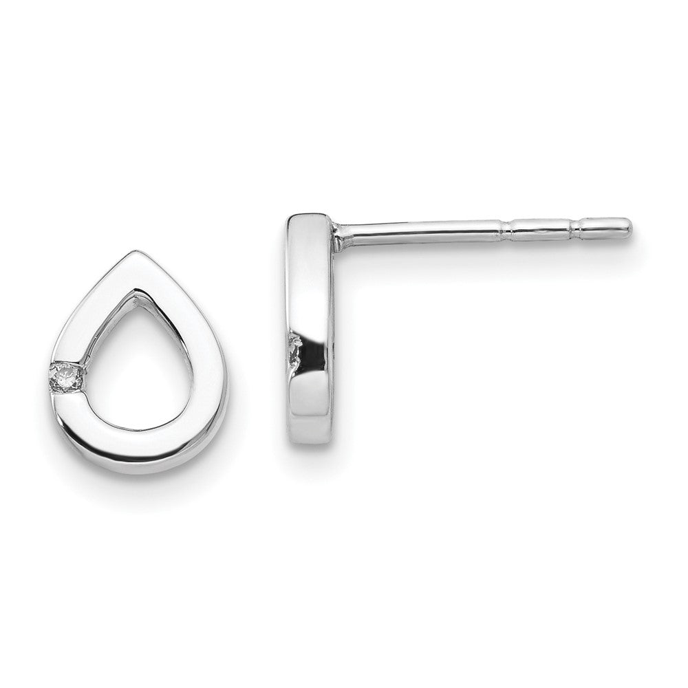 QW214 White Ice Sterling Silver Rhodium-plated Diamond Teardrop Post Earrings