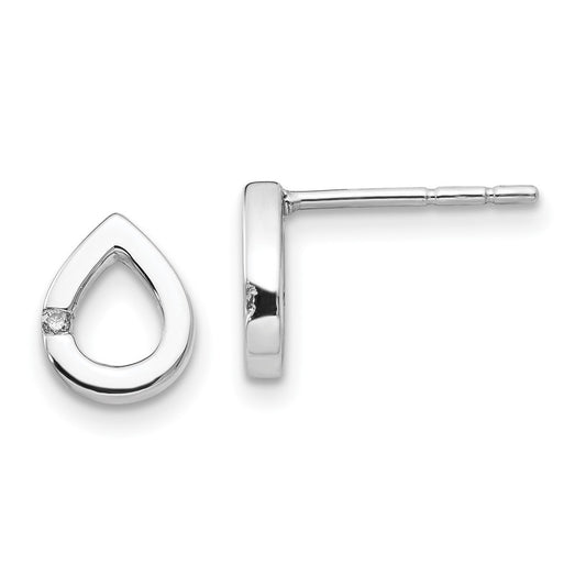 QW214 White Ice Sterling Silver Rhodium-plated Diamond Teardrop Post Earrings