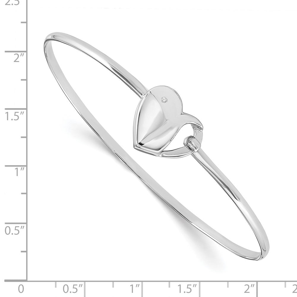 White Ice Sterling Silver Rhodium-plated Diamond Heart Bangle Bracelet QW232
