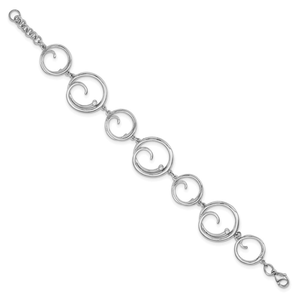 White Ice Sterling Silver Rhodium-plated 7 Inch Diamond Swirl Bracelet with 1 Inch Extender QW236-7