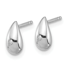 QW240 White Ice Sterling Silver Rhodium-plated Diamond Teardrop Post Earrings