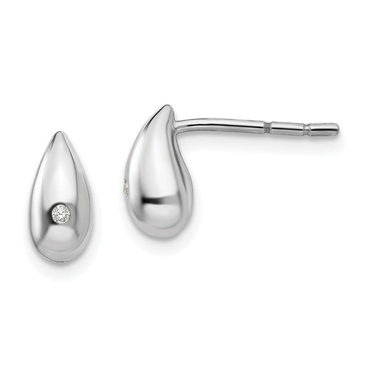 QW240 White Ice Sterling Silver Rhodium-plated Diamond Teardrop Post Earrings