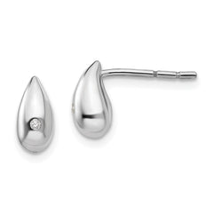 QW240 White Ice Sterling Silver Rhodium-plated Diamond Teardrop Post Earrings