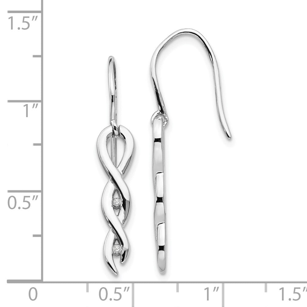QW241 White Ice Sterling Silver Rhodium-plated Diamond Twist Dangle Shepherd Hook Earrings