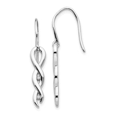 QW241 White Ice Sterling Silver Rhodium-plated Diamond Twist Dangle Shepherd Hook Earrings