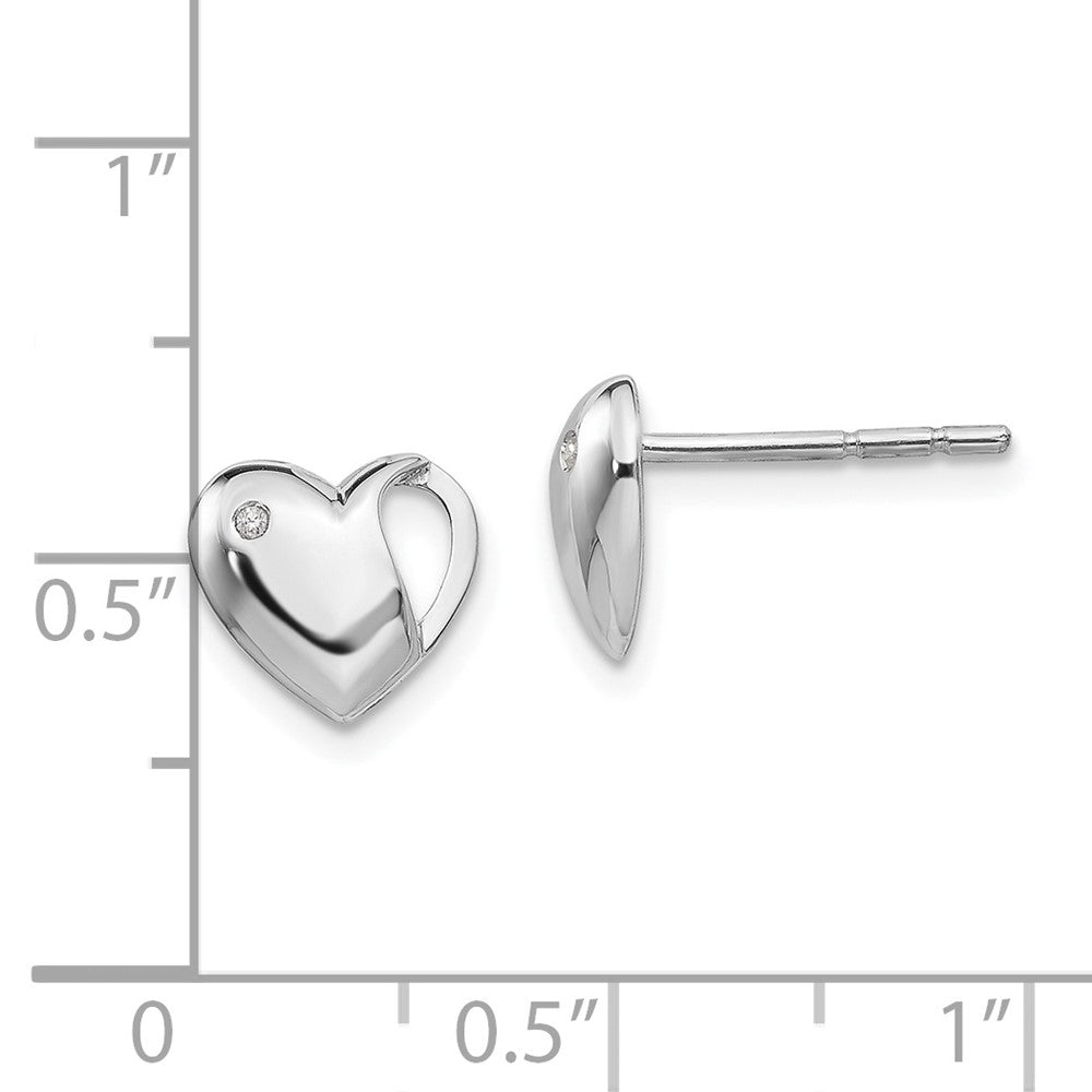 QW243 White Ice Sterling Silver Rhodium-plated Diamond Heart Post Earrings