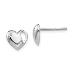 QW243 White Ice Sterling Silver Rhodium-plated Diamond Heart Post Earrings