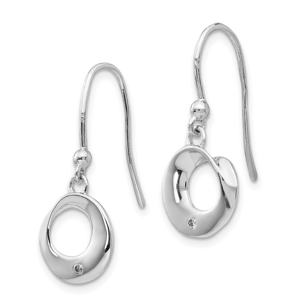 QW244 White Ice Sterling Silver Rhodium-plated Diamond Circle Shepherd Hook Dangle Earrings
