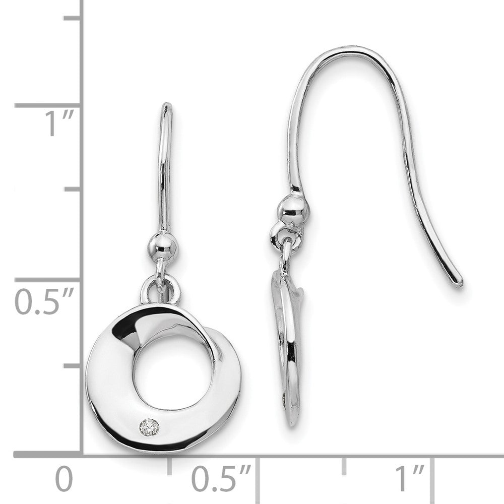 QW244 White Ice Sterling Silver Rhodium-plated Diamond Circle Shepherd Hook Dangle Earrings