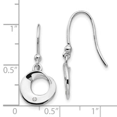 QW244 White Ice Sterling Silver Rhodium-plated Diamond Circle Shepherd Hook Dangle Earrings