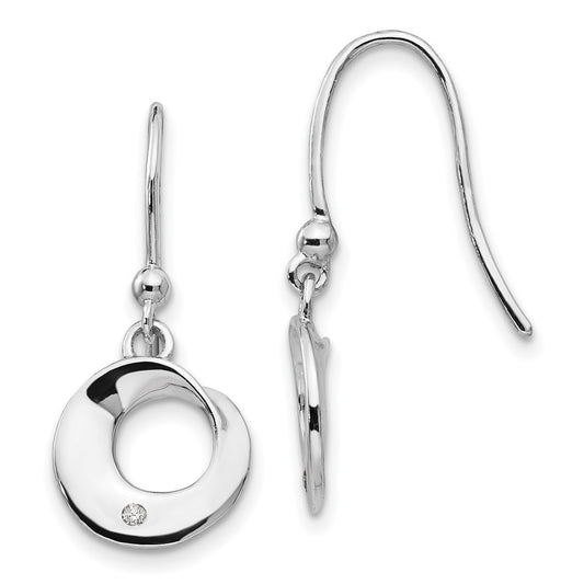 QW244 White Ice Sterling Silver Rhodium-plated Diamond Circle Shepherd Hook Dangle Earrings