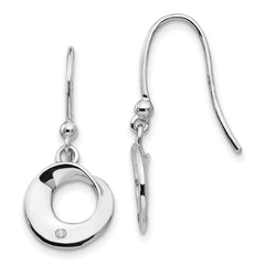 QW244 White Ice Sterling Silver Rhodium-plated Diamond Circle Shepherd Hook Dangle Earrings