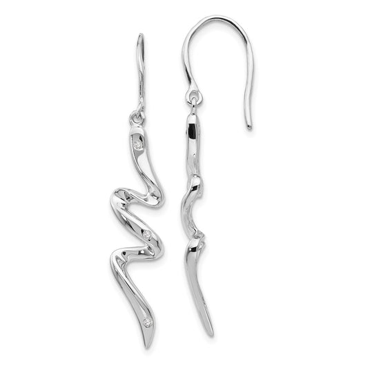 QW251 White Ice Sterling Silver Rhodium-plated Diamond Shepherd Hook Dangle Earrings