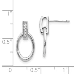 QW252 White Ice Sterling Silver Rhodium-plated Open Oval Diamond Post Dangle Earrings