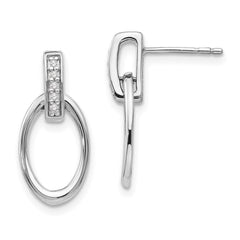 QW252 White Ice Sterling Silver Rhodium-plated Open Oval Diamond Post Dangle Earrings