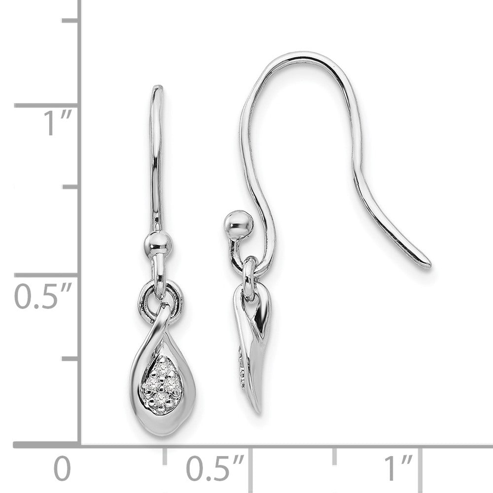 QW292 White Ice Sterling Silver Rhodium-plated Diamond Shepherd Hook Dangle Earrings