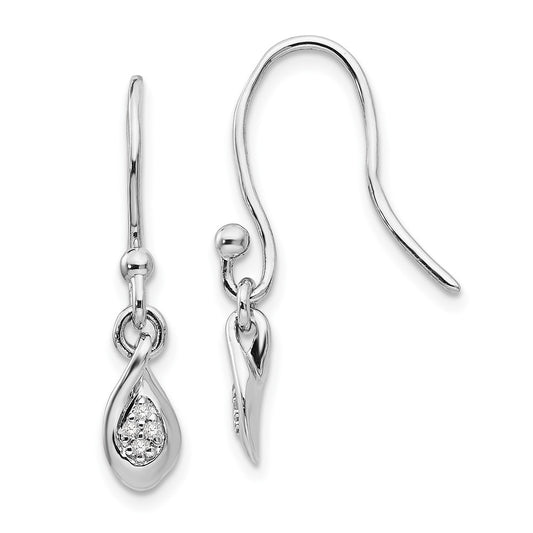 QW292 White Ice Sterling Silver Rhodium-plated Diamond Shepherd Hook Dangle Earrings
